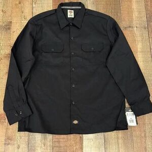 NWT Dickies Black Slim Twill Work Long Sleeve Shirt